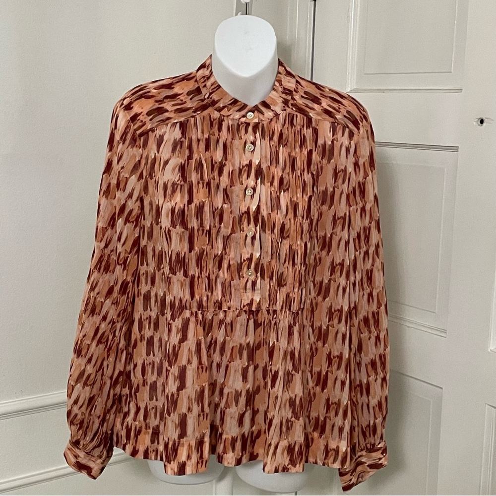 Joie Webb long-sleeve blouse in an apricot blush multi-color abstract print